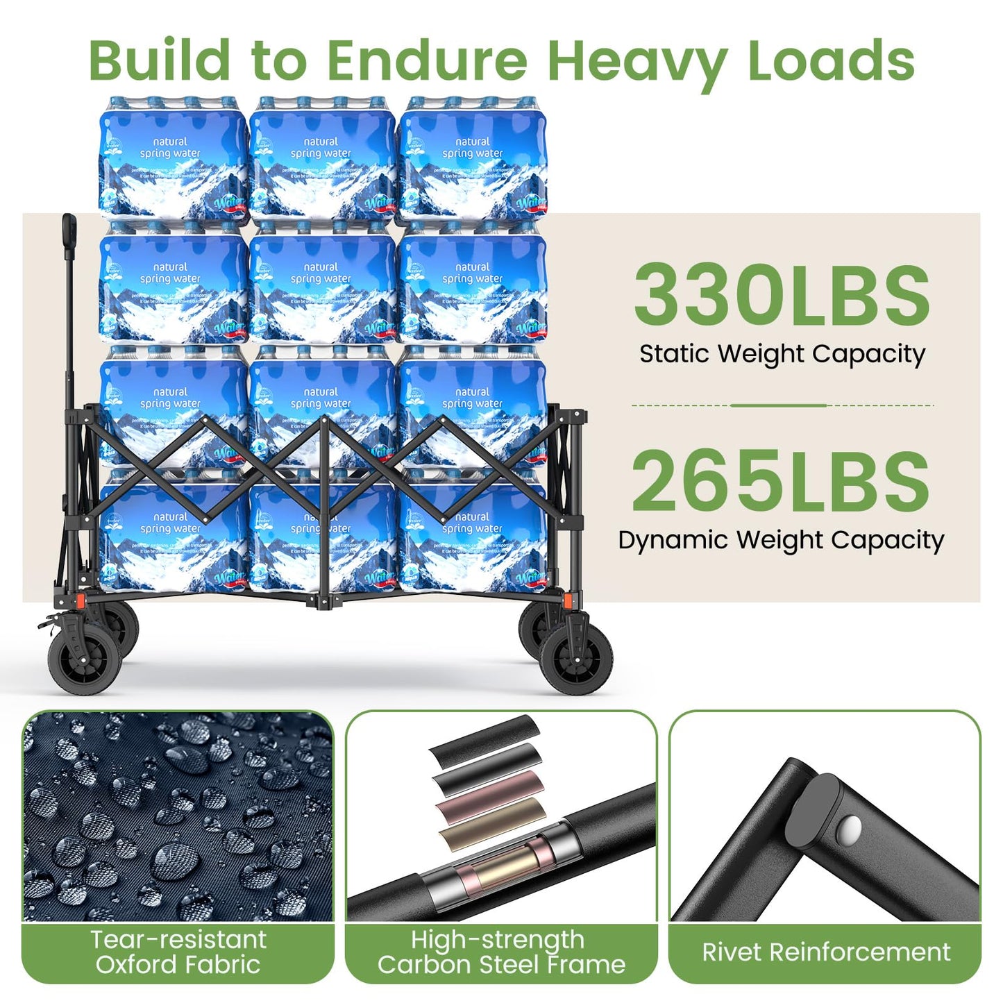 Collapsible Wagon Cart, 330LBS Heavy Duty Folding Cart with Wheels 360° Rotation, Built-in Brakes, Flexible Handle, Portable Utility Wagon for Grocery Sports Garden Shopping Camping, Blue