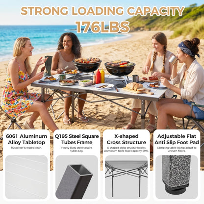 KingCamp Aluminum Camping Table Foldable, Large 53.5" Roll Up Camp Table Folding Seamless Tabletop Heavy Duty Duck Hunting Camping Tables Metal Portable Outdoor Collapsible for RV BBQ Picnic Hunting