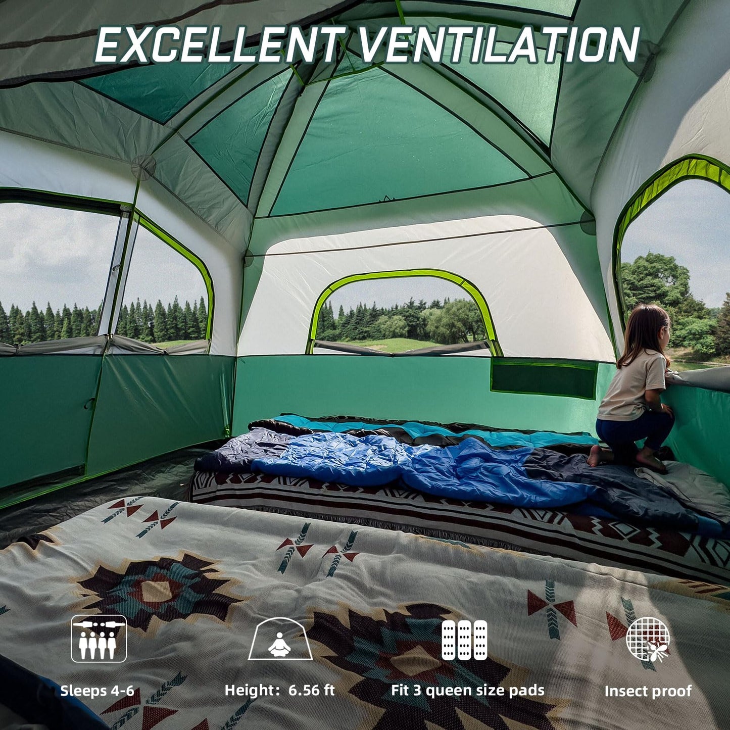 JELUCAMP SUV Tents for Camping 6 Person Waterproof, Car Family Camping Tent with Tailgate Attachment for SUV, Jeep, Truck with Cap, Easy Setup Large Tent for Outdoor Camping, Dark Green
