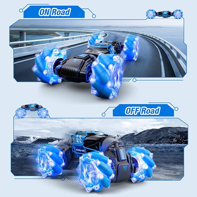 Gesture RC Car Gesture Sensing RC Stunt Car Toys with Lights &amp Dance for Kids 6-12 yr 2.4GHz 4WD Hand Remote Control with Lights Music Off-Road 360° Rotation Drift for Birthday Toy Gifts-(BLUE)