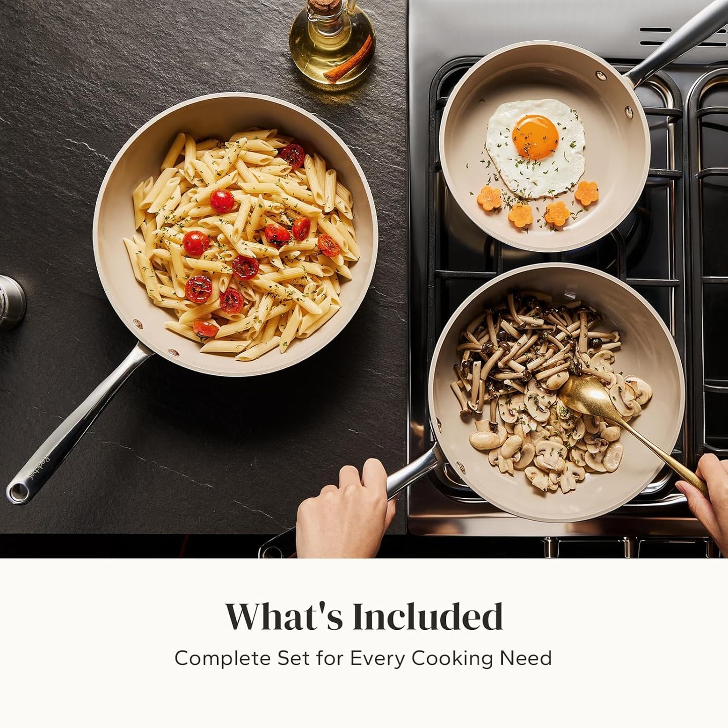 Redchef Nonstick Ceramic Frying Pan - Stay Cool Handle, PFOA & PFAS Free | 8" Beige Induction Skillet