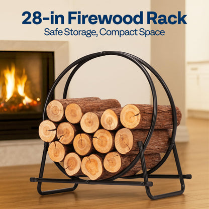 VIVOHOME 28 in Firewood Log Rack Hoop with Cover for Indoor Outdoor Patio Deck Porch, with 10 ft Firewood Rack Outdoor with Cover, Log Holder and Cover Combo Set with Zipper, Black