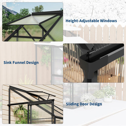 GarveeHome 4x4FT Greenhouse, Small Walk-in Polycarbonate Greenhouse with Adjustable Vent Window, Sliding Door, Portable Green House Kit for Outdoors, Winter