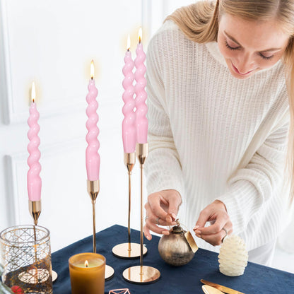 Spiral Taper Candle Twisted Candle Stick - 7 INCH Funky Candlesticks Pink Tapered Candles Unscented Dinner Candles for Home Décor Weddings Holiday
