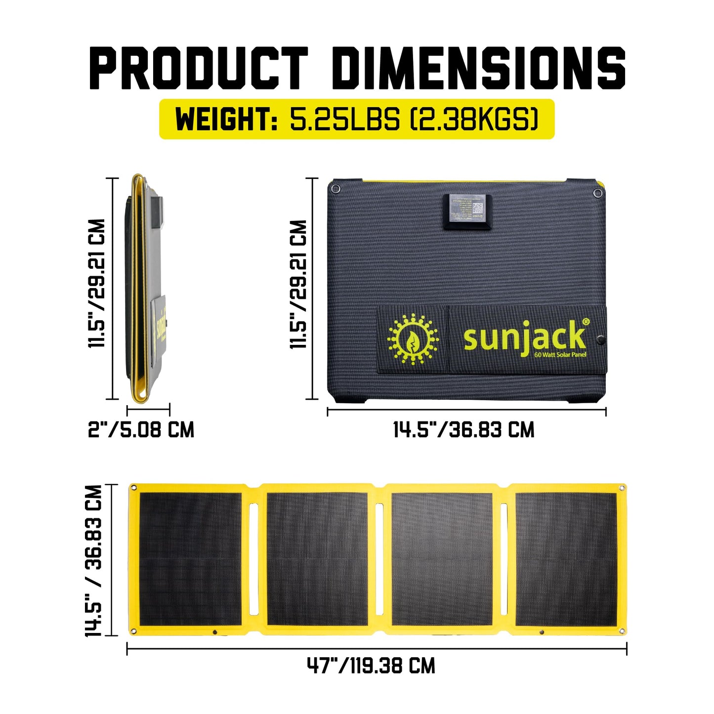 SunJack – 60 Watt Foldable Solar Panel, ETFE Waterproof Portable Solar Panel with Kickstands, USB-C PD30W, USB-A QC3.0, DC Output, Solar Panels for Camping, Hiking, Emergency Power