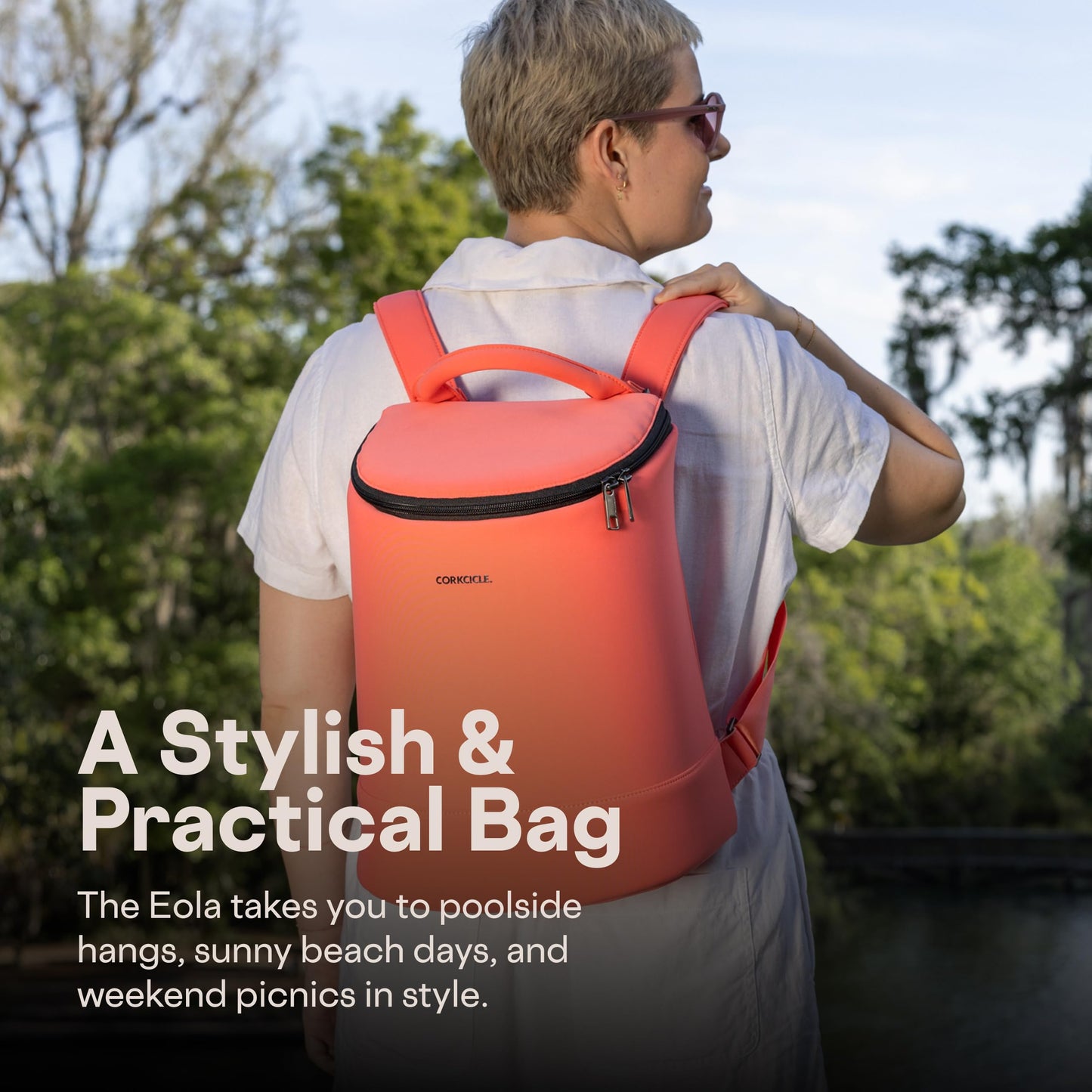 Corkcicle EOLA Cooler Backpack - Waterproof - Food Safe - Keep Drinks Ice Cold - Coral Neoprene