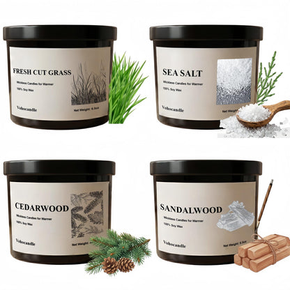 VOHO Wickless Candles for Candle Warmer Lamp, Set of 4 Scented Candles for Men Fathers Day Birthday Christmas Valentines Gifts, 26oz Soy Candle Sets for Candle Warmer(Cedar/Sandalwood/Sea Salt/Grass)