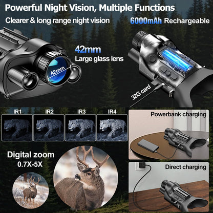 Crangcam 4K Day & Night Vision Binoculars/Goggles with Rangefinder & Compass, 6000mAh Rechargeable, 32GB TF Card, 5X Zoom & 42mm Lens for Hunting Camping Hiking