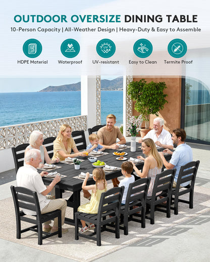 SERWALL Outdoor Armless Dining Chairs Set of 4, All-Weather HDPE Patio Chair with 19.7" Widened Seat, for Backyard, Garden, Black