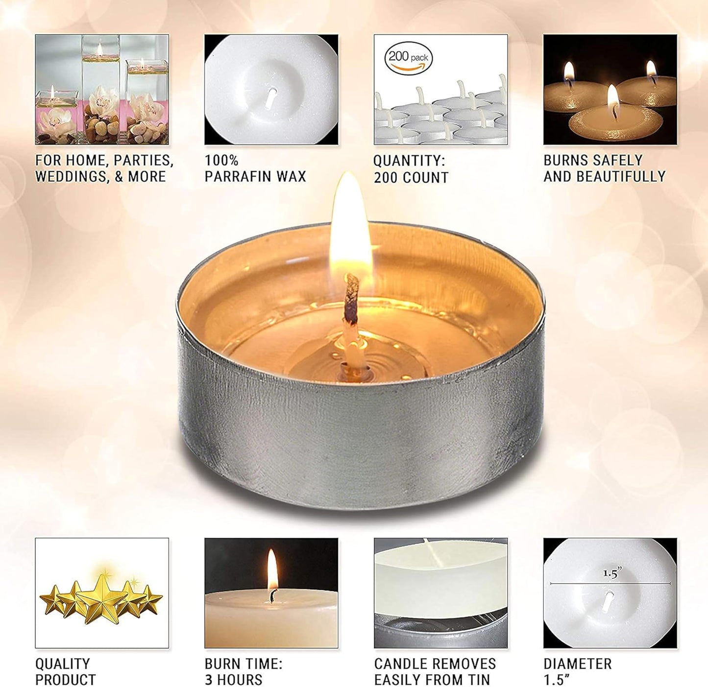 Ohr Tea Light Candles - 200 Bulk Pack - White Unscented Travel, Centerpiece, Decorative Candle - 3 Hour Burn Time