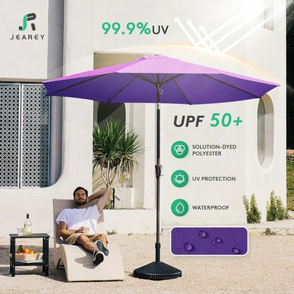 JEAREY 9FT Outdoor Patio Umbrella - Push Button Tilt & Crank | UV Protection, Waterproof, Dark Purple