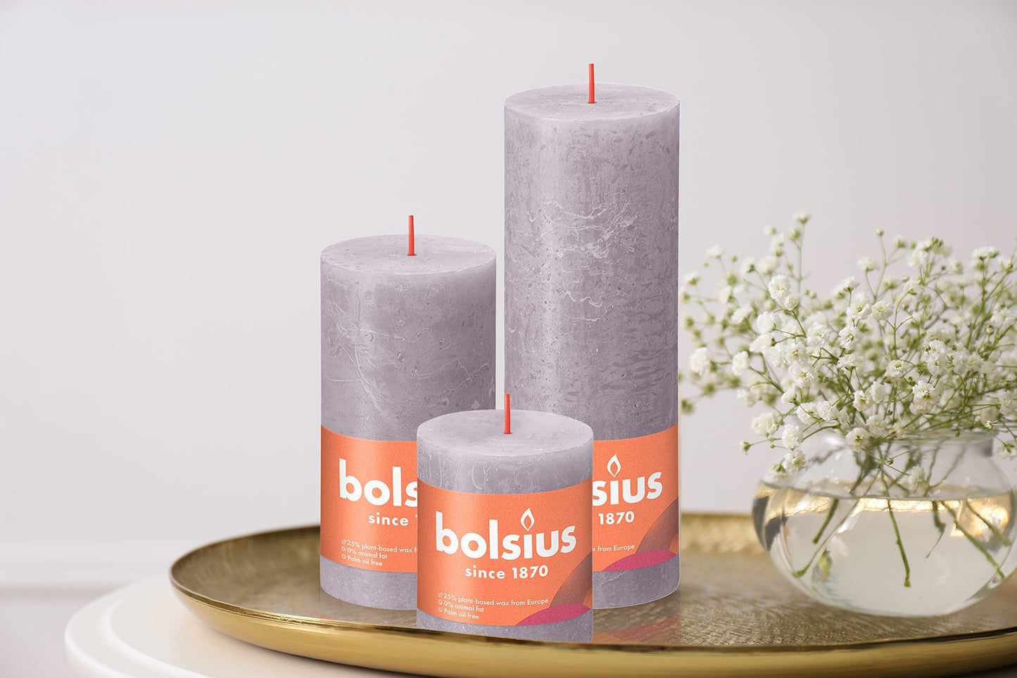 BOLSIUS 4 Pack Frosted Lavender Rustic Pillar Candles - 2.75 X 3.25 inches - Premium European Quality - Includes Natural Plant-Based Wax - Unscented Dripless Smokeless 35 Hour Party Décor Candles