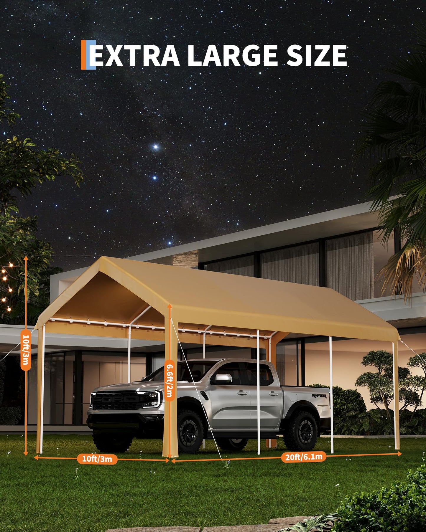GAOMON 10X20 Carport, Heavy Duty Carport,Car Canopy Garage Boat Shelter Party Tent, Waterproof Portable Car Canopy for Truck, Boat, SUV，Grey/Yellow