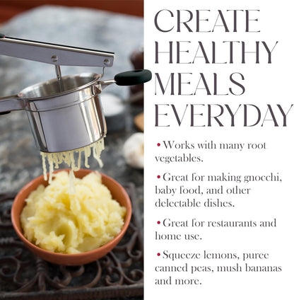 Bellemain 15 oz Large Potato Ricer - Heavy-Duty Stainless Steel Masher with 3 Discs | Ideal for Creamy Mashed Potatoes