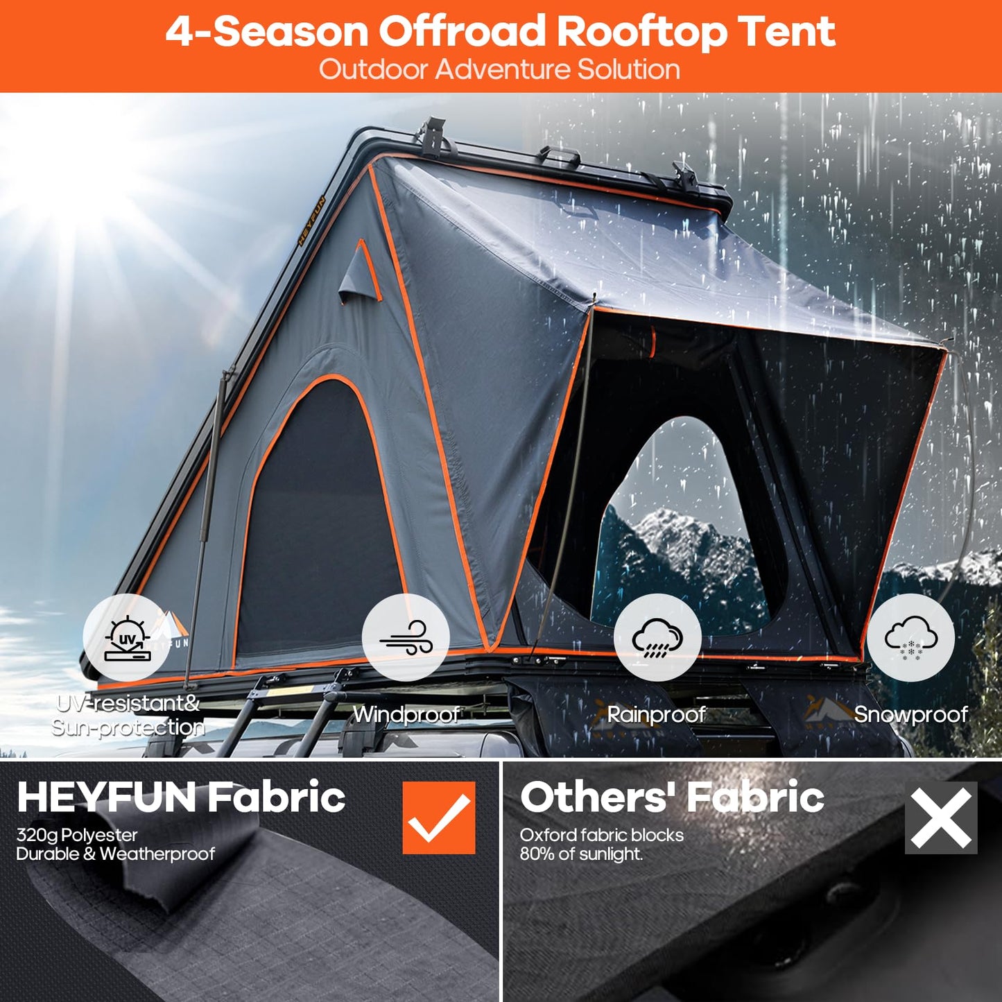Explorer Pro Rooftop Tent Hard Shell with Side Awning&LED Light Strip, 2-3 Person Roof Top Tent for 4 Season Camping, Aluminum Pop Up Roof Tent for Truck Jeep SUV Van Trailer