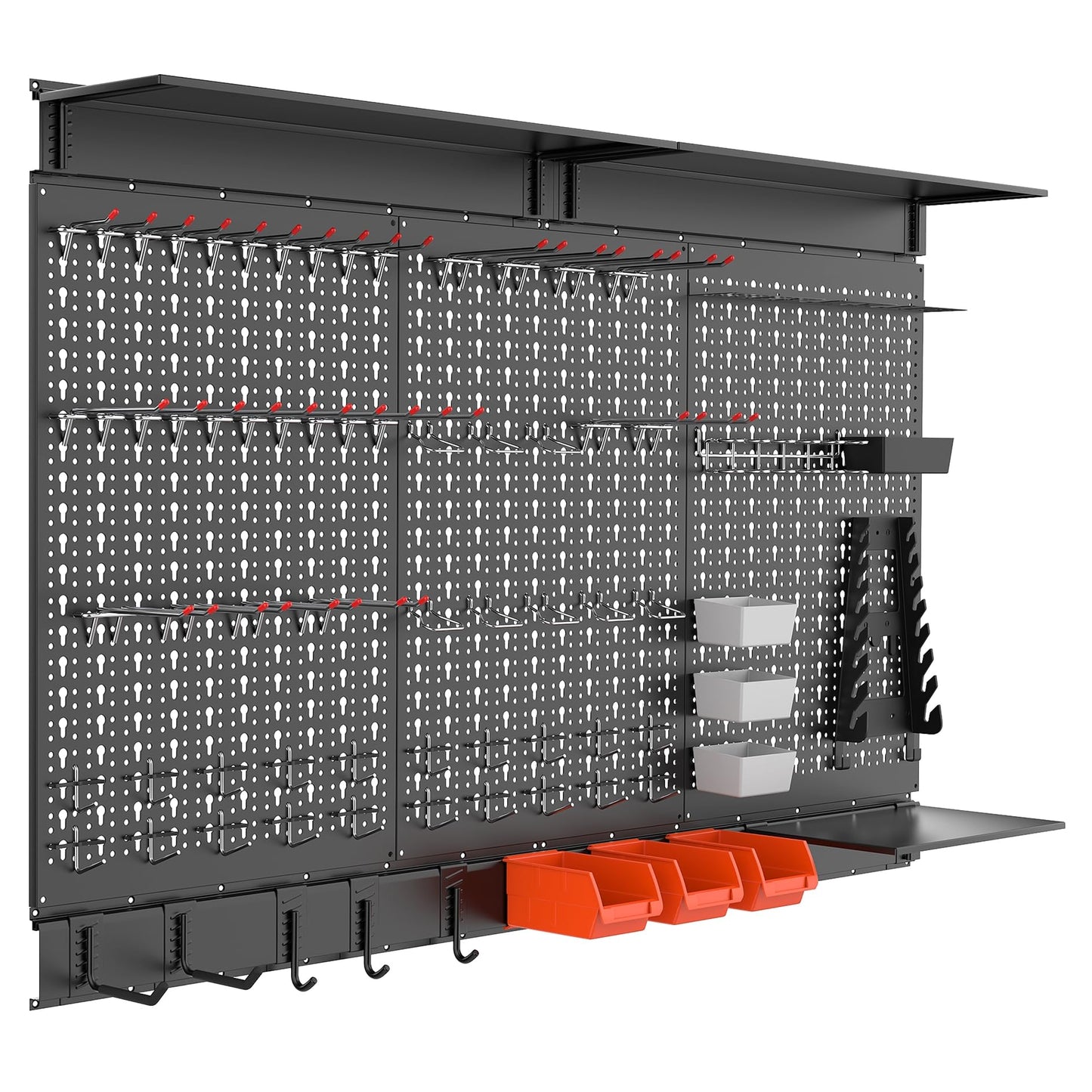 WALMANN 113 PCS Pegboard Wall Organizer Kit with Pegboard Hooks, Bins, Shelves, Pegboard Tools Storage System for Garage, Workbench, Modular Peg Board Tool Organizer Board with Hooks(Black)