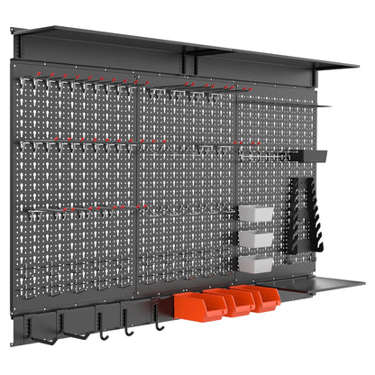 WALMANN 113 PCS Pegboard Wall Organizer Kit with Pegboard Hooks, Bins, Shelves, Pegboard Tools Storage System for Garage, Workbench, Modular Peg Board Tool Organizer Board with Hooks(Black)