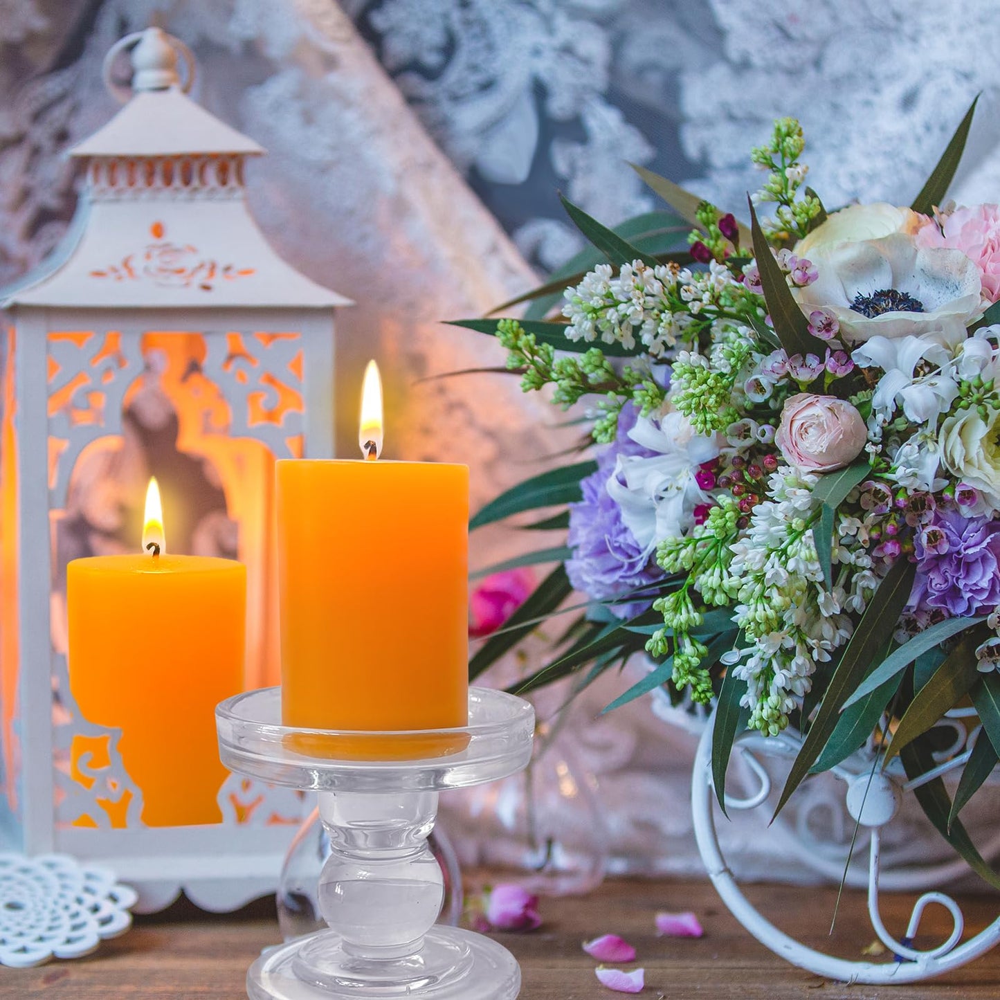 6 Pack 2x3 inch Pillar Candles, Orange Unscented Votive Candle for Celebration Home Decoration, Dripless and Long Burning Time