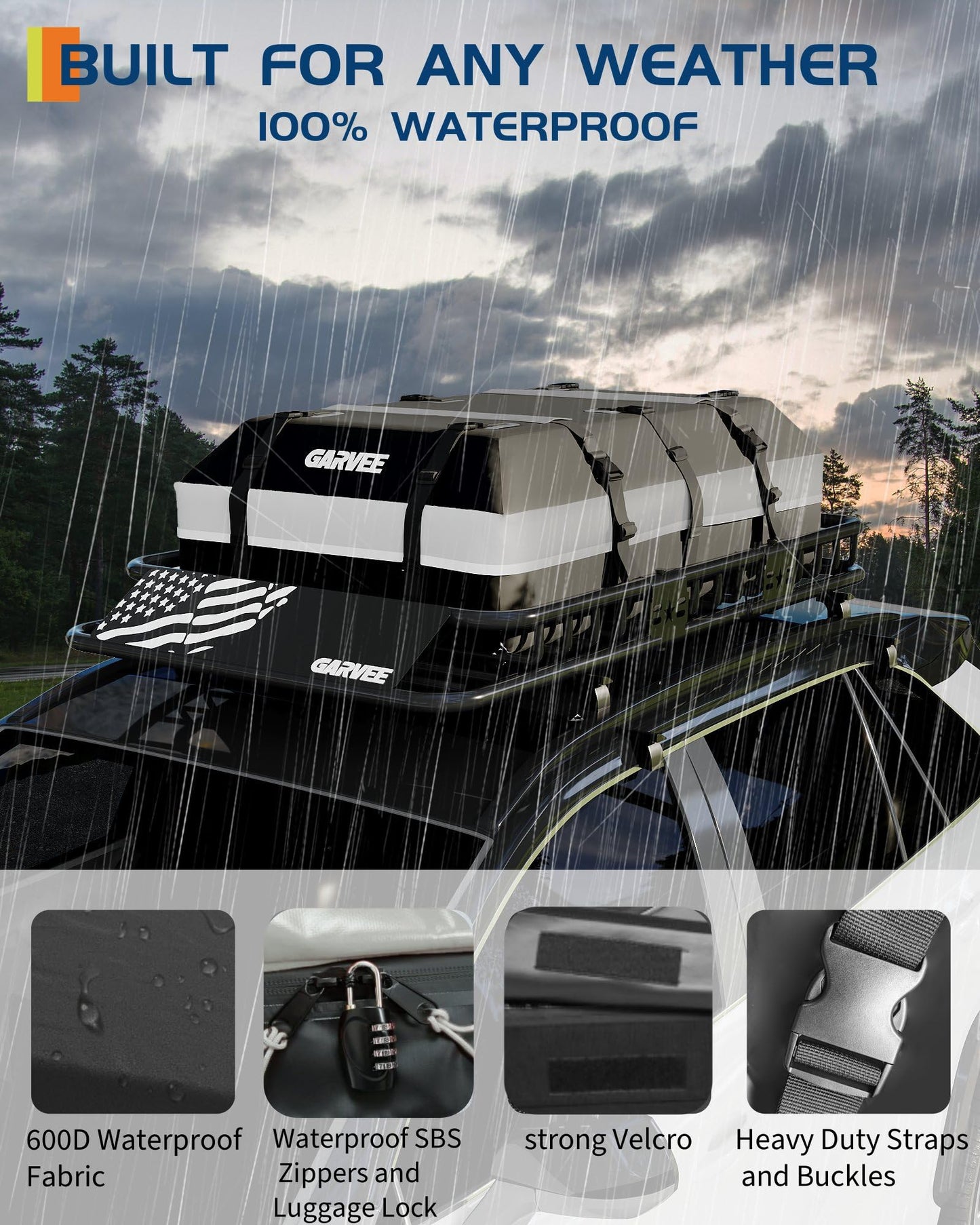 GarveeLife 46" x 36" Universal Roof Rack Basket, 200 Lbs Capacity Rooftop Cargo Carrier Basket with 15 Cubic Feet (44" x 34" x 17") Waterproof Luggage Bag, for Suvs, Trucks, Vehicles