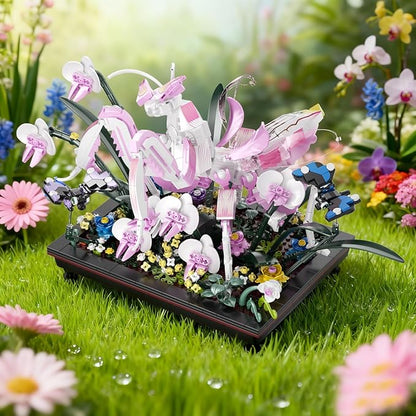 Orchid Praying Mantis Flowers Bonsai Building Set Compatible with Lego Insects Nature Inspired STEM Kit for Adults Stunning Desk Decor for Home/Office for Boys Girls Aged 8-16+ 1077PCS