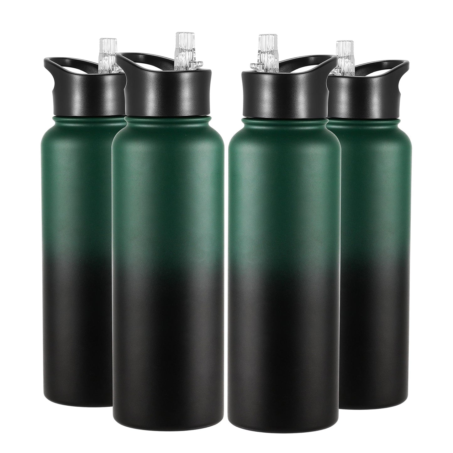 VEGOND 40 oz Insulated Water Bottle Bulk Stainless Steel Metal Water Bottles with Leak Proof Straw Lid & Spout Lid, Wide Mouth Double Walled Vacuum Travel Sports Bottle, 4 Pack