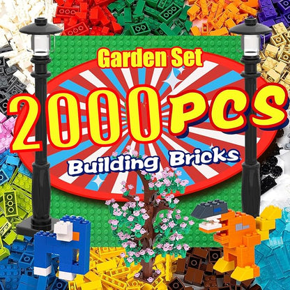 2000 Pieces Building Bricks Building Bulks Blocks with 1 Packs 24x24 Studs Sticky Plates400PCS Flowers and Tree/Grassland Creative Toy Blocks Compatible with All Major Brands 14 Shape/18 Color