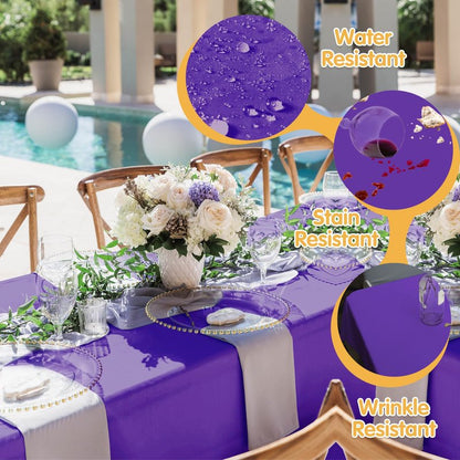 BRILLMAX 6 Pack Purple Tablecloths 70 x 120 Inch for 6ft & 8ft Rectangle Tables - 150 GSM Polyester Fabric, Universal Fit, Water, Stain & Wrinkle Resistant Cloth Cover for Wedding Reception Banquet