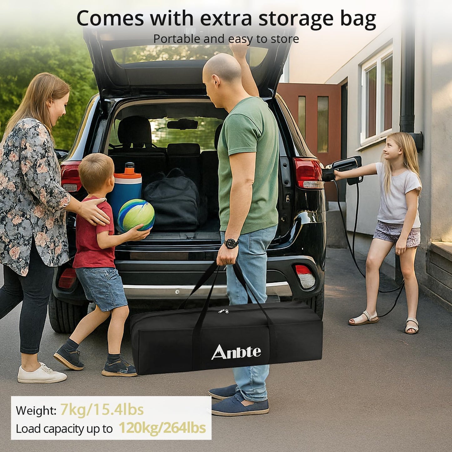 Anbte Heavy-Duty Camping Table, 48” x 23.6” Large Roll Up Camping Table for 6-8 People Support 264lbs with Carry Bag, Waterproof, Portable, for Backyard BBQ Tailgating Picnic Party Indoor, Black