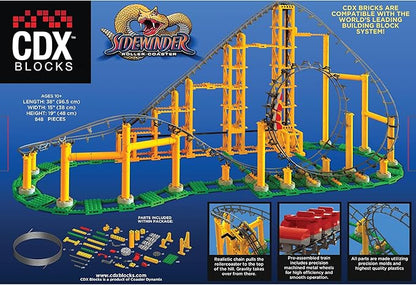 CDX Blocks: Sidewinder - 825 Pieces Building Brick Set Gravity Powered Looping Coaster Model Promotes STEM Learning