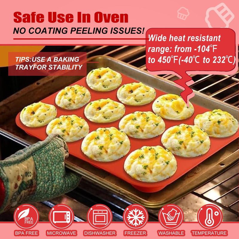 keliwa 2PCS Thicken-12 Cup Silicone Muffin Pan - Cupcake Baking Pan Great for Making Muffin Cakes, Tart, Bread -Non - Stick Silicone Mold/Dishwasher - Microwave Safe