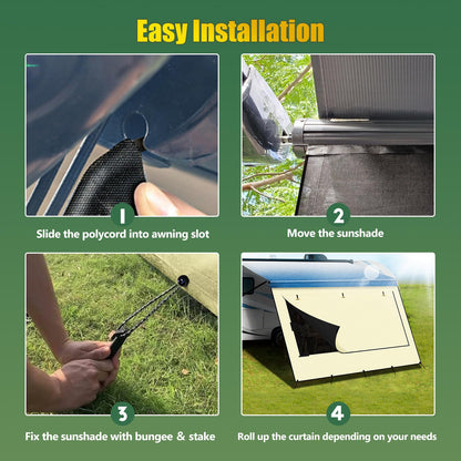 Upgraded RV Awning Sun Shade Screen with Privacy Curtain | UV Protection & Waterproof Polyester Fabric | Easy Installation for Campers, Trailers, Motorhomes (Beige, 8'X15'3'' for 16 ft Awning)