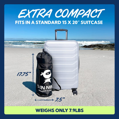 SUN NINJA Beach Tent Sun Shelter UPF50+ - Easy Pop Up Beach Canopy - Outdoor Shade for Camping Trips, Fishing, Backyard Fun Picnics - Sand Shovel, Ground Pegs & Stability Poles
