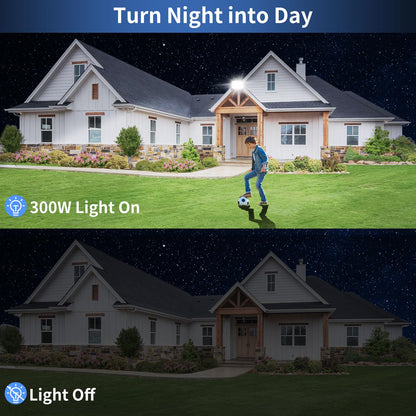 ISUERFY 300W LED Flood Light Outdoor with Plug, 36000LM Ultra Brighter Security Light, IP66 Waterproof Exterior Plug in Floodlight, 5000K Daylight White for Lawn Yard Garden Stadium(2 Pack)