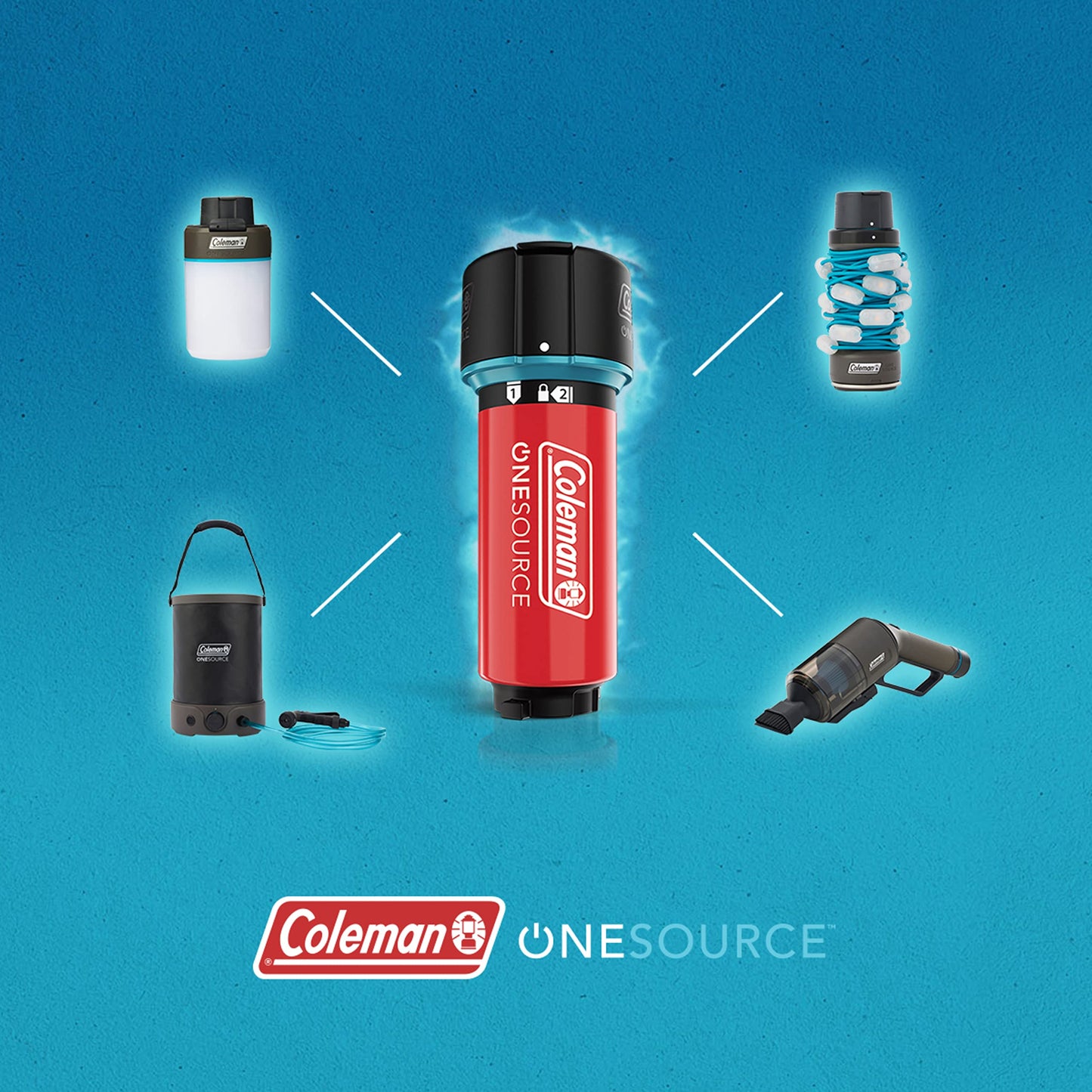 Coleman OneSource Rechargeable Camping Gear: Camp Shower, Cordless Vacuum, Fan, Speaker & Air Pump with Included Battery