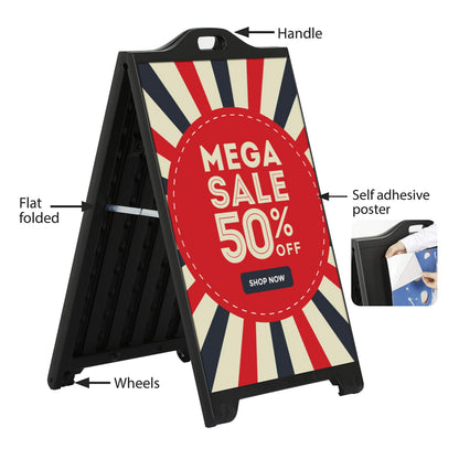 M&T Displays Street SignPro Board, Black 24x36 Inch Sandwich Board A-Frame Sidewalk Curb Sign Holder Folding Portable Double Sided Advertising Display for Restaurant Cafe