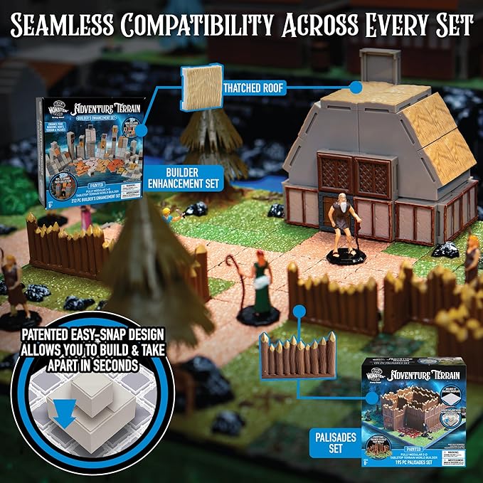 Monster Adventure Terrain - NEW! Builder Enhancement Set (212pc) - 3D Interchangeable Dungeon System w 24 New Tiles - Build Modular Worlds in a Snap &amp Elevate Your Campaign - Compatible with DND