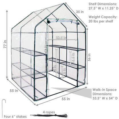 Sunnydaze Portable Outdoor Grandeur Walk-in Greenhouse with 4 Steel Wire Shelves and Roll-Up Door - Clear