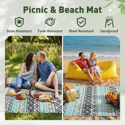 MontVoo Outdoor Rug Carpet Waterproof-Patio Rug Mat 10x14 Reversible RV Outdoor Camping Rugs Picnic Beach Mats Plastic Straw Outside Rugs for Balcony Porch Pool Deck Boho Patio Decor