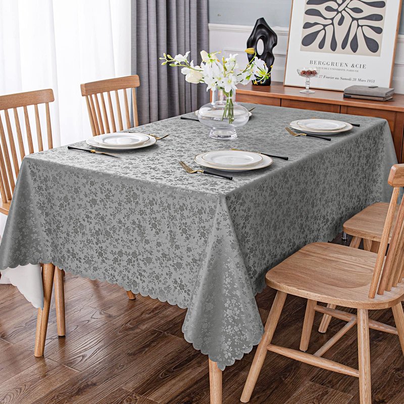 Smiry Rectangle Table Cloth, Waterproof Heavy Duty Vinyl Tablecloths, Wipeable Washable Table Cover for Kitchen and Dining Room (Grey, 60" X 102")