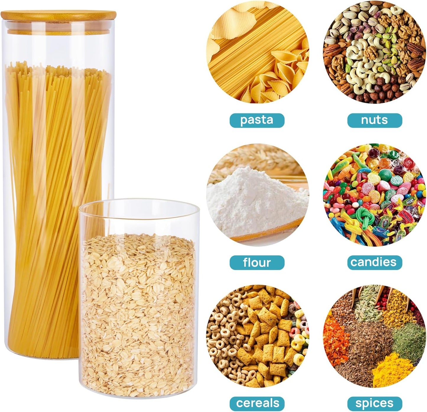 Vtopmart Glass Food Storage Jars - 7-Pack Airtight Kitchen Containers with Bamboo Lids | BPA-Free Canisters for Pantry Organization