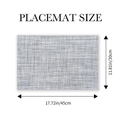 BACKTOEDEN Placemats Set of 6 Heat Resistant Washable Wipeable Placemat Woven Non-Slip Foldable Vinyl/Plastic Place Mats Indoor/Outdoor Mat Kitchen Dining Table Pad, Gray