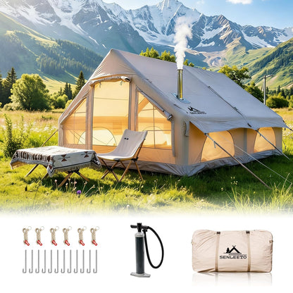 13' x 10' Inflatable Camping Tent for 8-10 Person,2/4/6/8 Person Large Inflatable Tent for Camping, 4 Season Blow up Tents Waterproof, Inflatable Hot Tent with Stove Jack