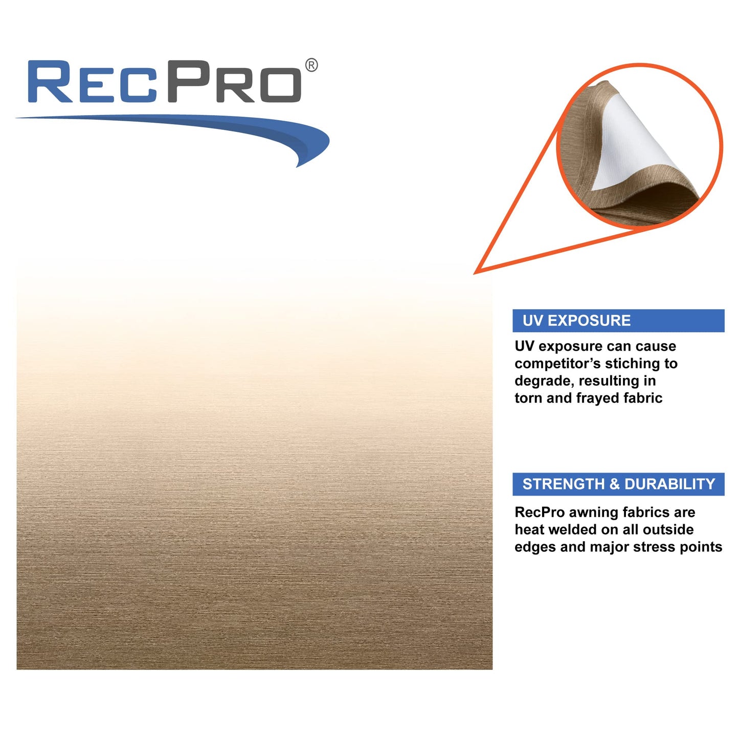 RecPro RV Awning Fabric Replacement | Width Options from 8 to 22 Feet | Variety of Color Options | 8' (96") Length RV Awning Replacement | Premium Vinyl (17' - Actual Width 16' 1", Tan/Camel Fade)