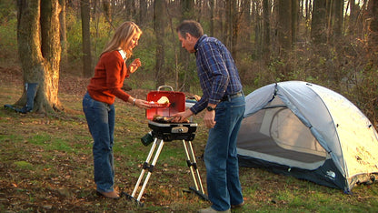 Cuisinart Petite Gourmet Portable Gas Grill with VersaStand, Compact Portable Grill Propane, 150 Sq. In. Cooking Surface, 5,500 BTU Burner Small Gas Grills for Camping, BBQ, Adjustable Base, Handles