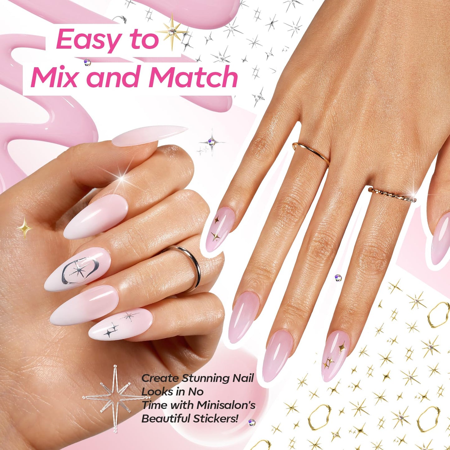 Modelones Gel Nail Polish Kit with UV Light, Milky White Nude Glitter Pink Red Gold Fall Metallic Manicure Set with Base Top Coat Star Stickers 4 Colors Gel Mini Salon Nail Art Gift for Women Girl