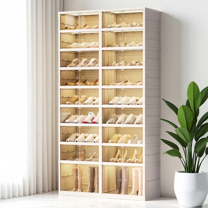 ZENTOBAX 9-Tier Foldable Shoe Rack Organizer for Closet, Holds 36 Pairs Collapsible Plastic Storage Cabinet with Doors, Easy Assembly Large Shoe Shelf