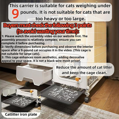 cat cage Indoor with Litter Box, Complimentary Bed, Bowl,Cleaning Three piece Set,cat Enclosure, Kennel,Pet Cage, Cat House with Wheels(28″(L) x18.1″(W) x32.3″(H)
