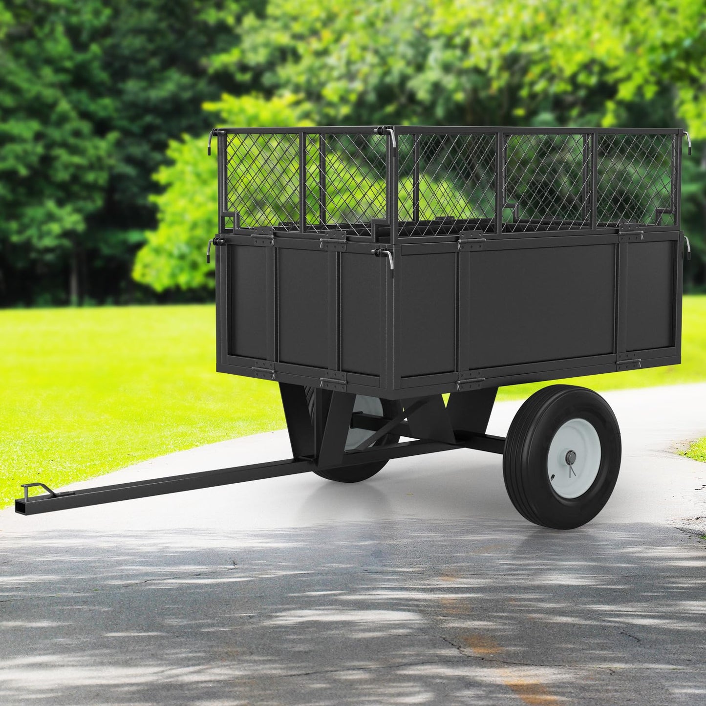Heavy Duty 750LB Capacity Steel Dump Cart Trailer for ATV, 17 Cu.Ft Utility Garden Wagon, 2 Wheels, Durable Tow-Behind for UTV, Lawn Mower, Tractor, Landscaping