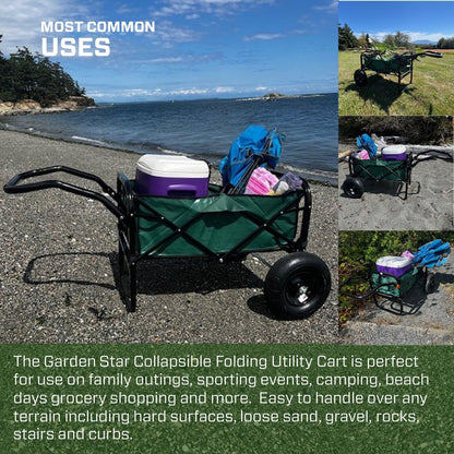 Garden Star 71001 Collapsible Folding Outdoor Utility Wagon for use Gardening, Camping, Beach, Sports Events, 13" Air-Filled Tires for Load Hauling on All Terrains, Easy Assembly