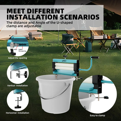 Clothes Wringer - Manual Hand-Crank Rotary Heavy-Duty Dryer with Thick Drum to Remove Moisture from Towels, Jeans, and Suede - Portable for Off-Grid, RV Camping, Emergency Prep